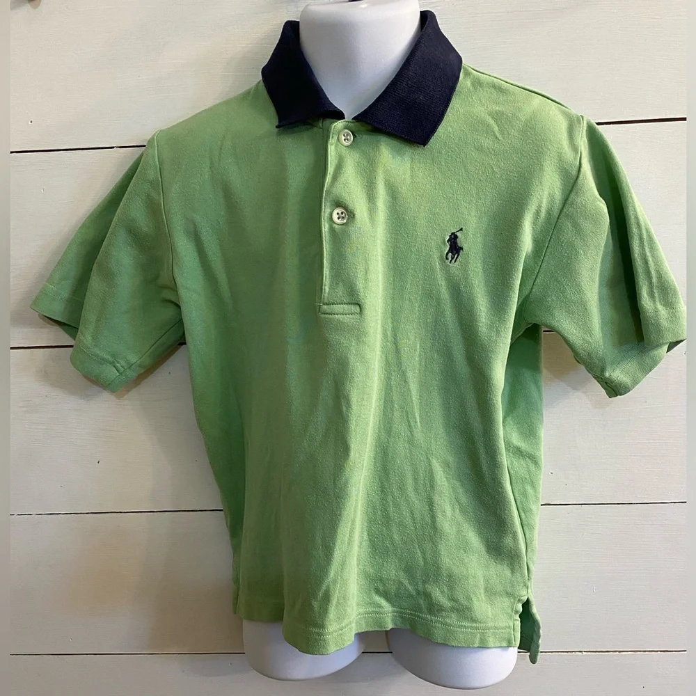Vintage Polo Ralph Lauren Boys’ Sz 5 Green/Navy Cotton Jersey Polo Shirt‎